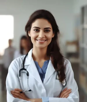 woman-white-lab-coat-with-stethoscope-her-neck-stands-hospital_889227-23106